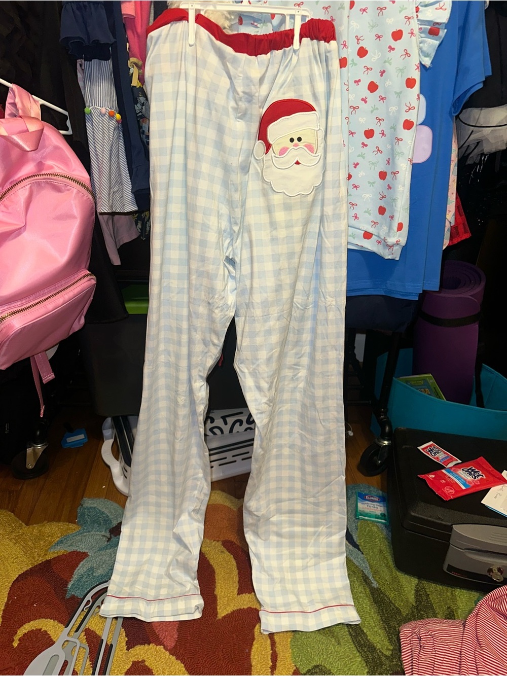 Santa Patch Light Blue Gingham Men’s Pajama Joggers